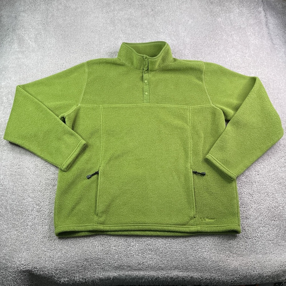 Vintage LL Bean Jacket Mens 2XL Tall Green Fleece Quarter Snap Pullover Outdoor
